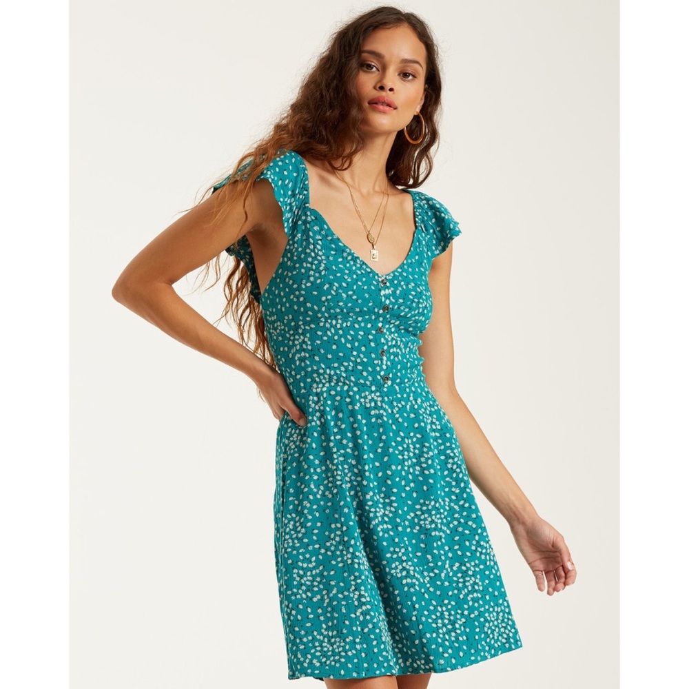 Billabong Floral Dress in Seagreen